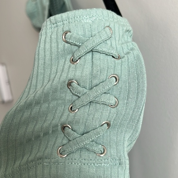 Topshop mint green off the shoulder bodysuit crisscross lace details - Picture 3 of 8